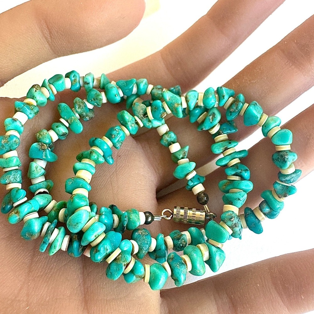 Navajo Turquoise Bead Necklace 18" White Heishi 5mm Hand Strung Sterling Native‎